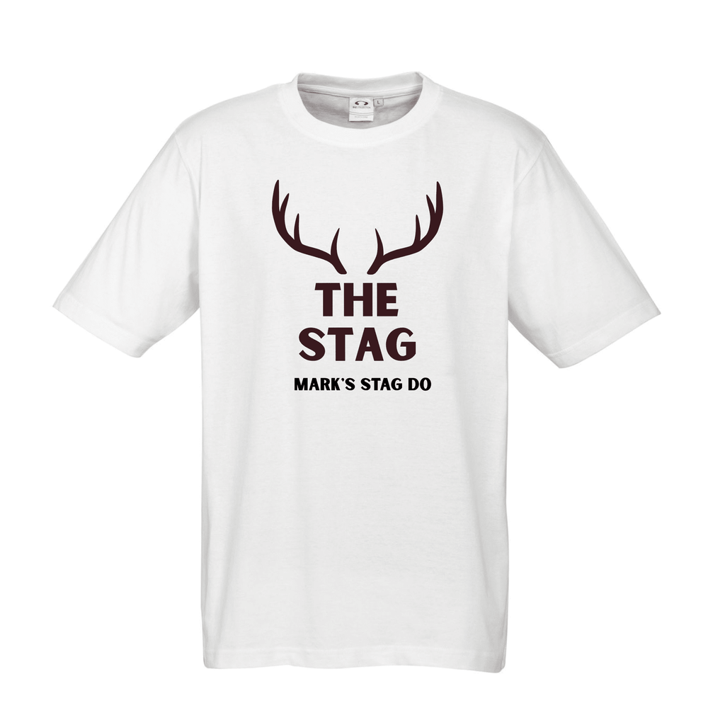 STAG DO Personalised T-Shirts Lively & Co WHITE T Shirt Black Writing THE STAG