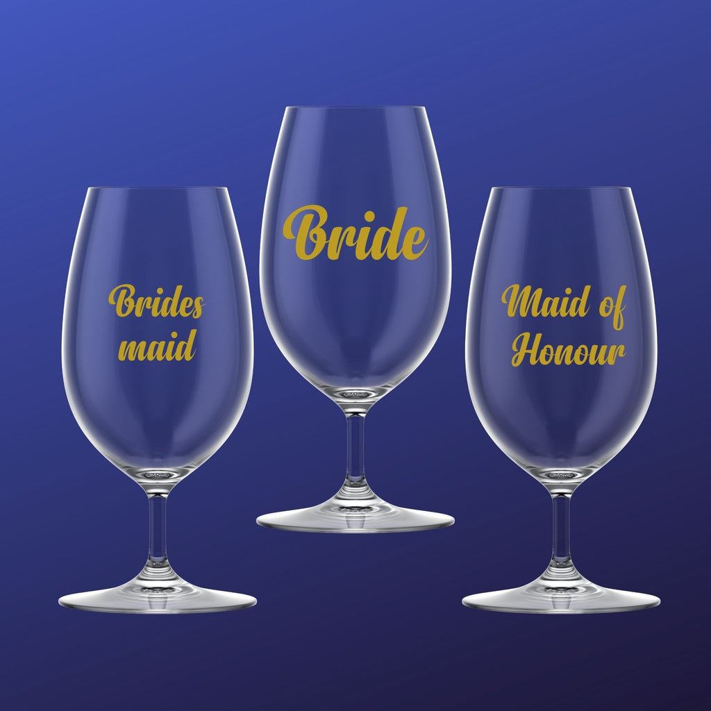 Set of 3 Bride, Bridesmaid, Maid of Honour vinyl gold stickers