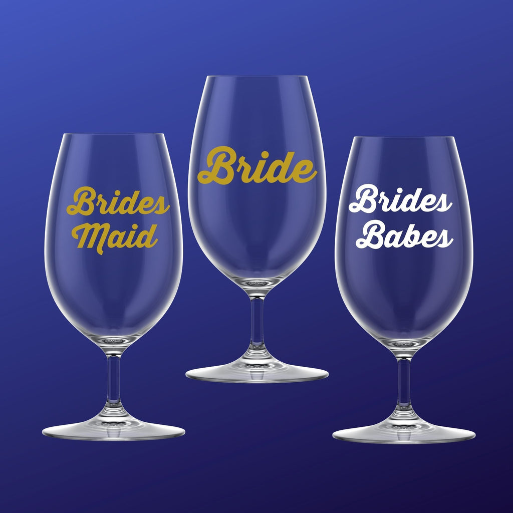 Design A: Bride, Bridesmaid & Brides Babes Stickers Lively & Co Set of 3: Gold Bride, Bridesmaid, White Brides Babes 
