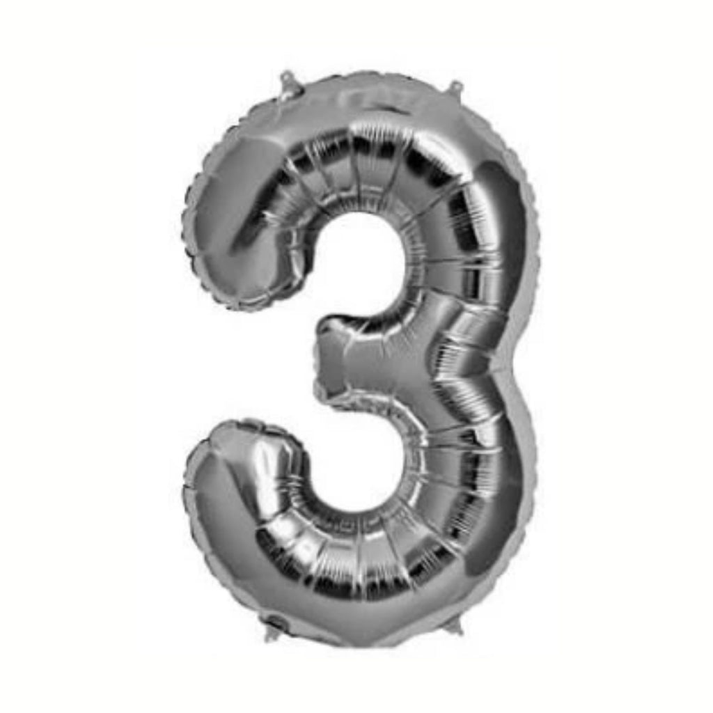 1 Metre High Silver Number Balloons Lively & Co Number 3 