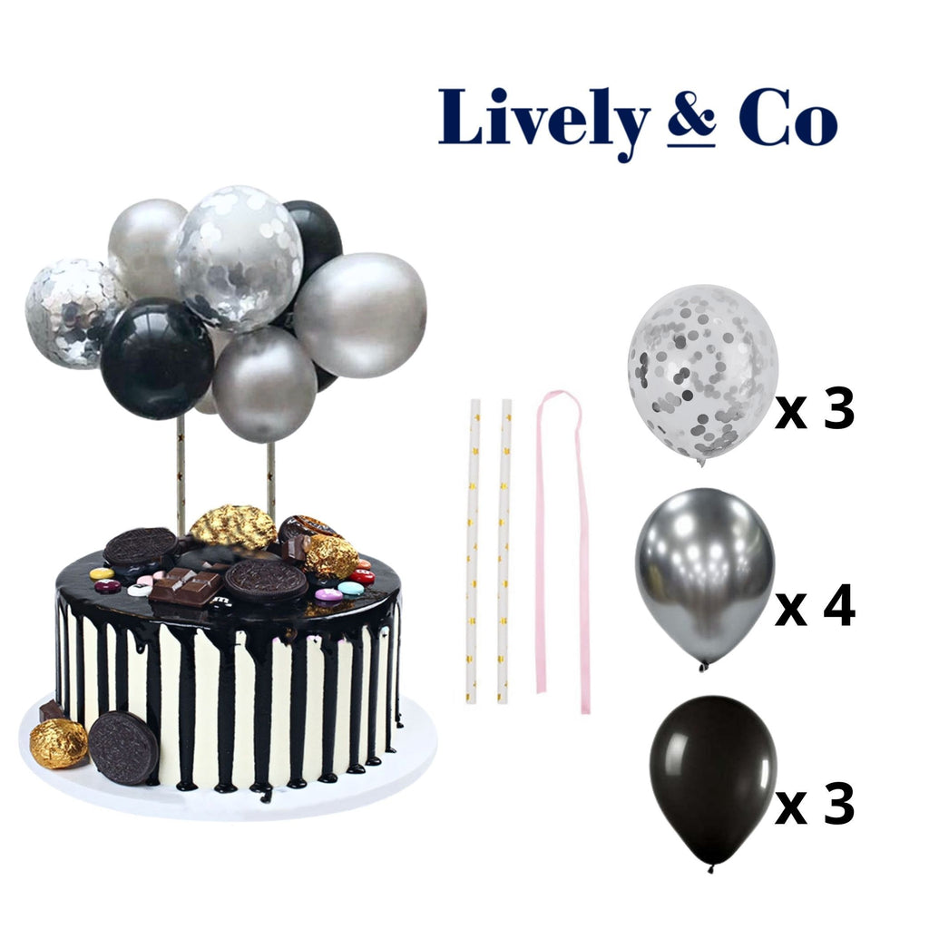 Mini Balloon Garland Cake Topper Set Black & Metallic Silver