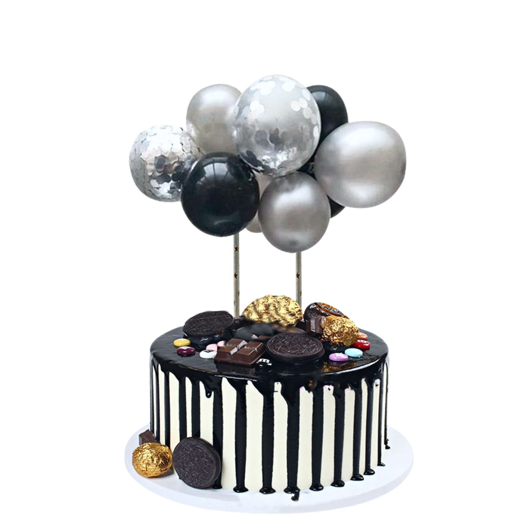 Mini Balloon Garland Cake Topper Set Black & Metallic Silver