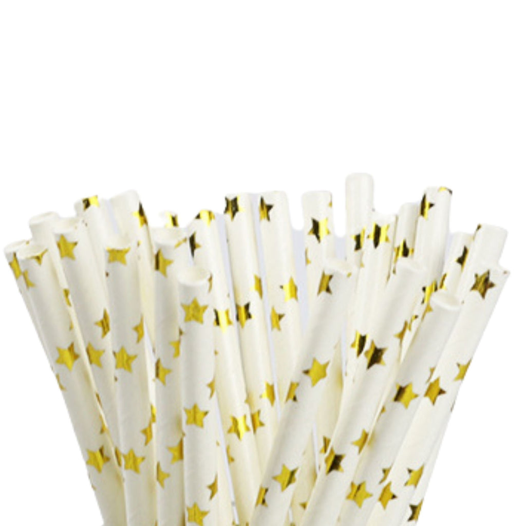 Gold Stars Paper Party Straws