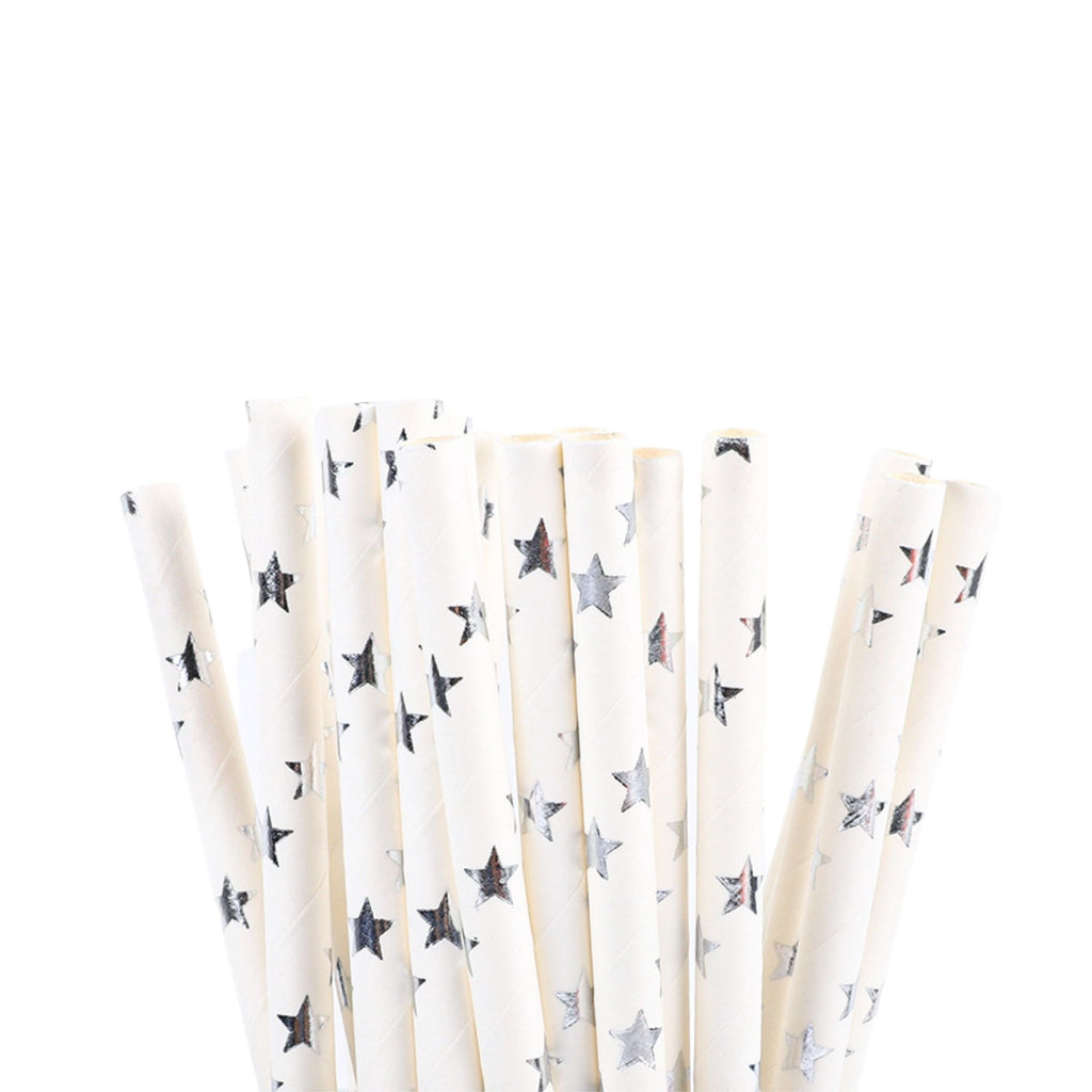 Silver Stars Paper Party Straws
