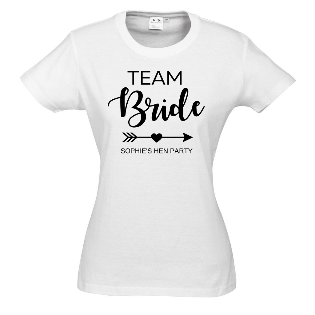 Hen's Party Personalised T-Shirts Lively & Co White T Shirt Black Writing TEAM BRIDE