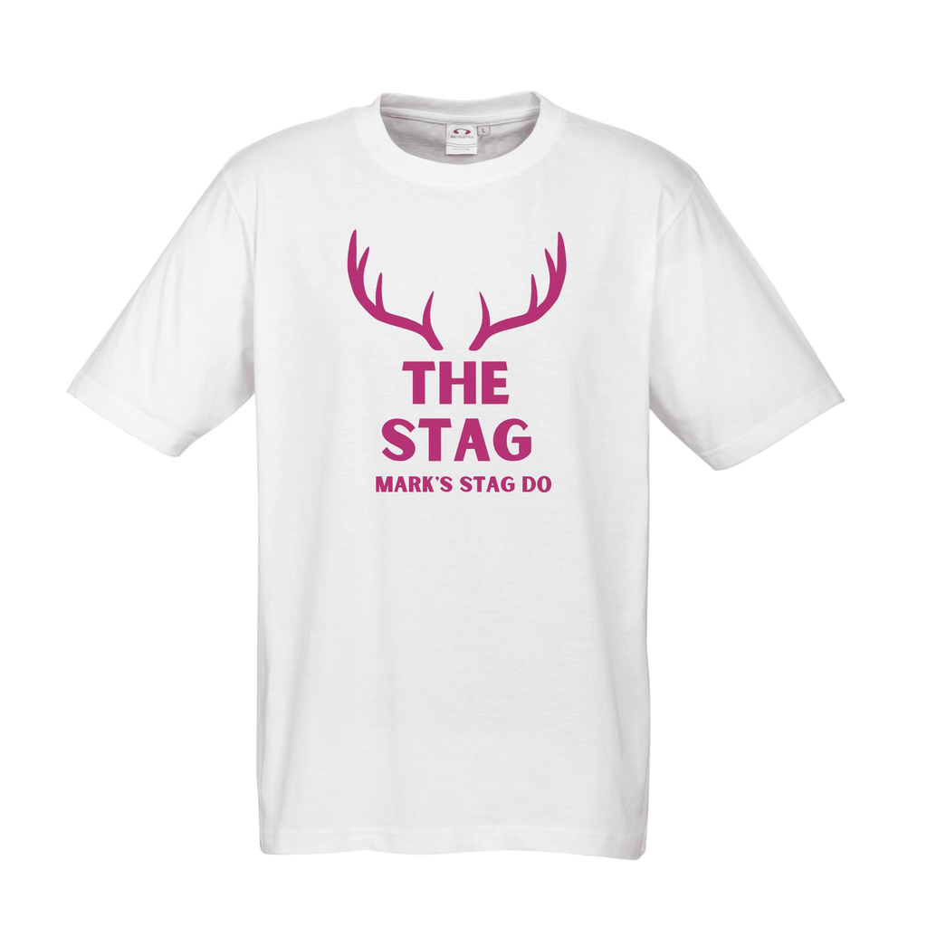 STAG DO Personalised T-Shirts Lively & Co WHITE T Shirt Pink Writing THE STAG