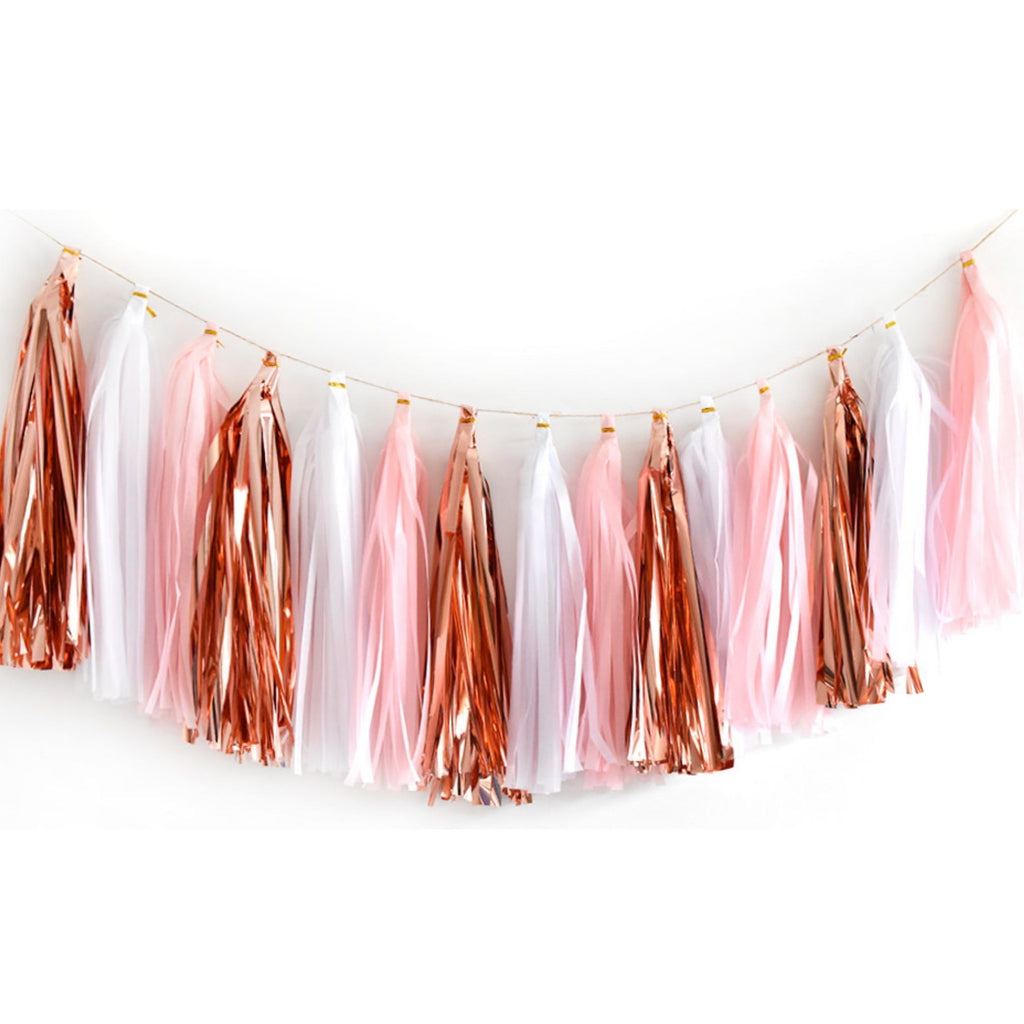 Metallic Rose Gold, Pink & White Tassel Garland Set 15 Piece Lively & Co 