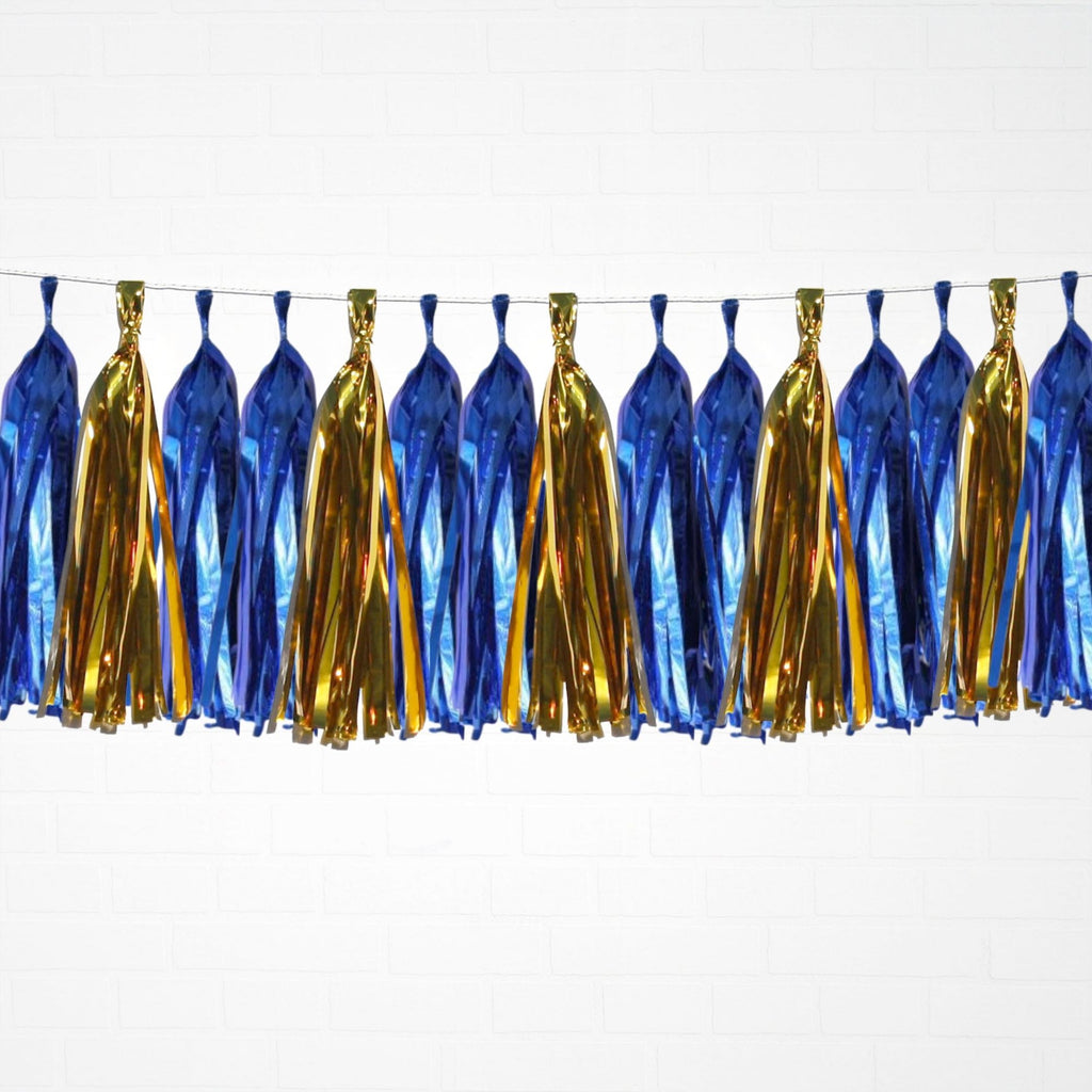 Metallic Deep Blue & Metallic Gold Tassel Garland Set 15 Piece Lively & Co 