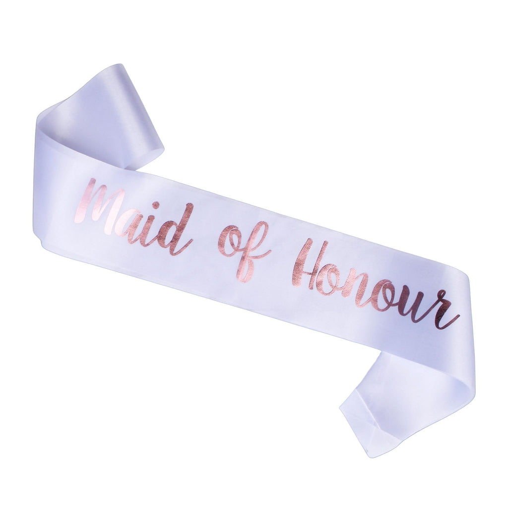 White and Rose Gold Maid Of Honour Sash NZ