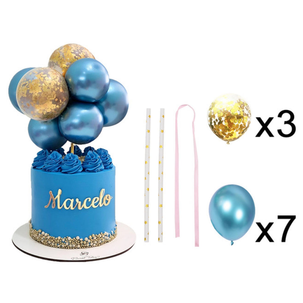 Mini Balloon Garland Cake Topper Set Chrome Metallic Blue & Gold Lively & Co 