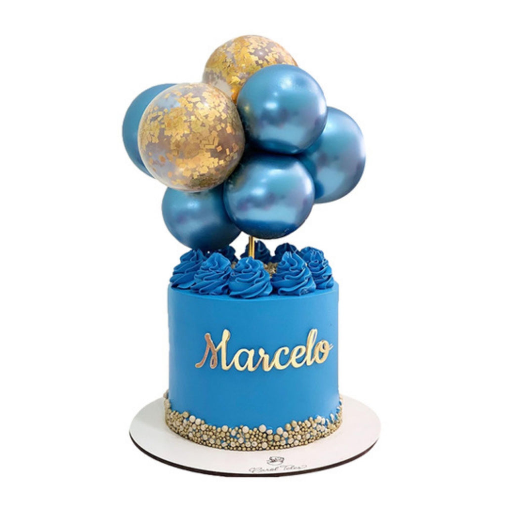 Mini Balloon Garland Cake Topper Set Chrome Metallic Blue & Gold Lively & Co 