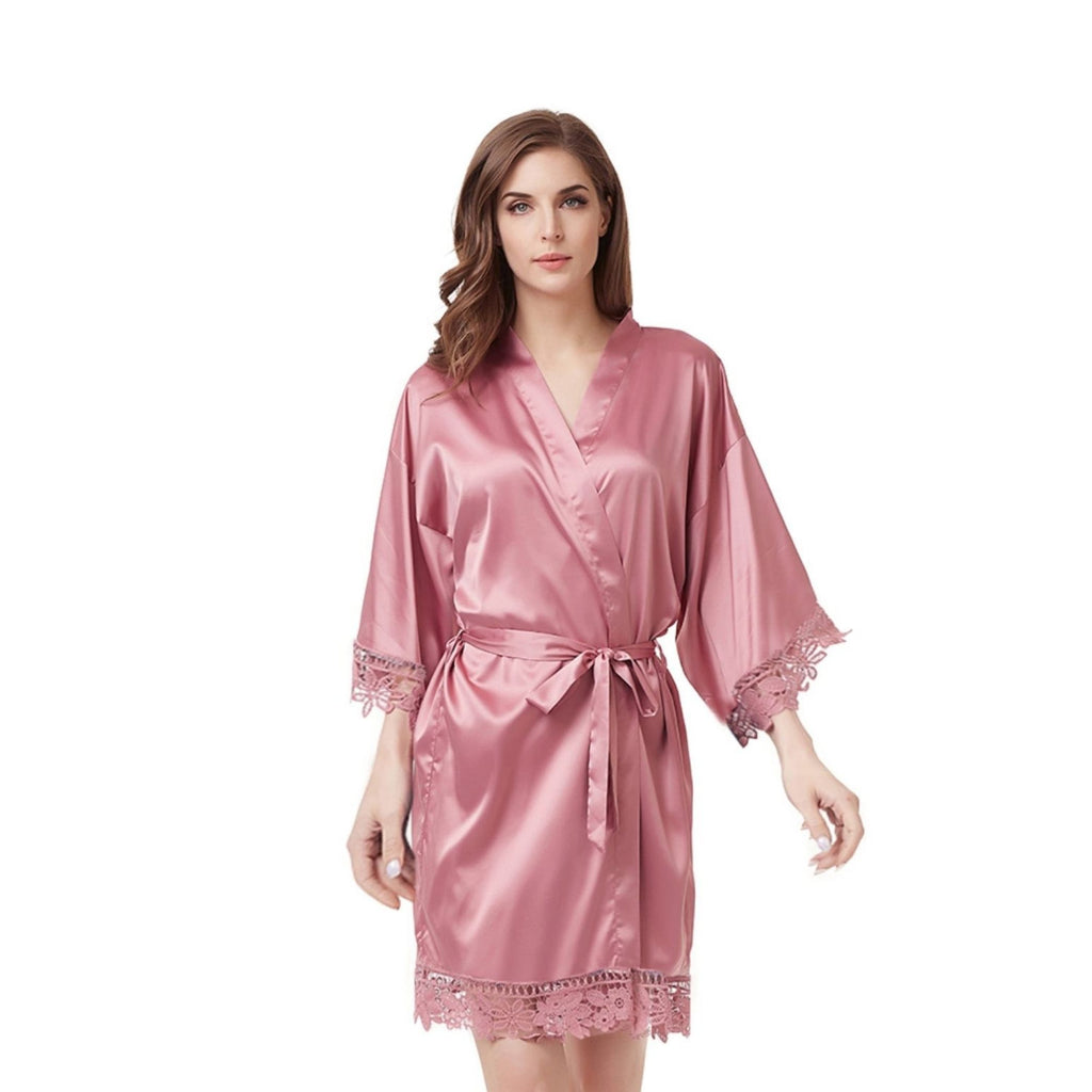 Bridesmaid Robes - Dusty Rose with lace Lively & Co