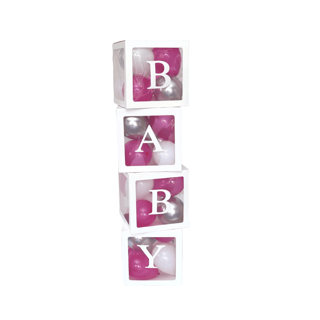 Fuchsia, Silver & White 5" Balloon Set & White Baby Boxes Lively & Co