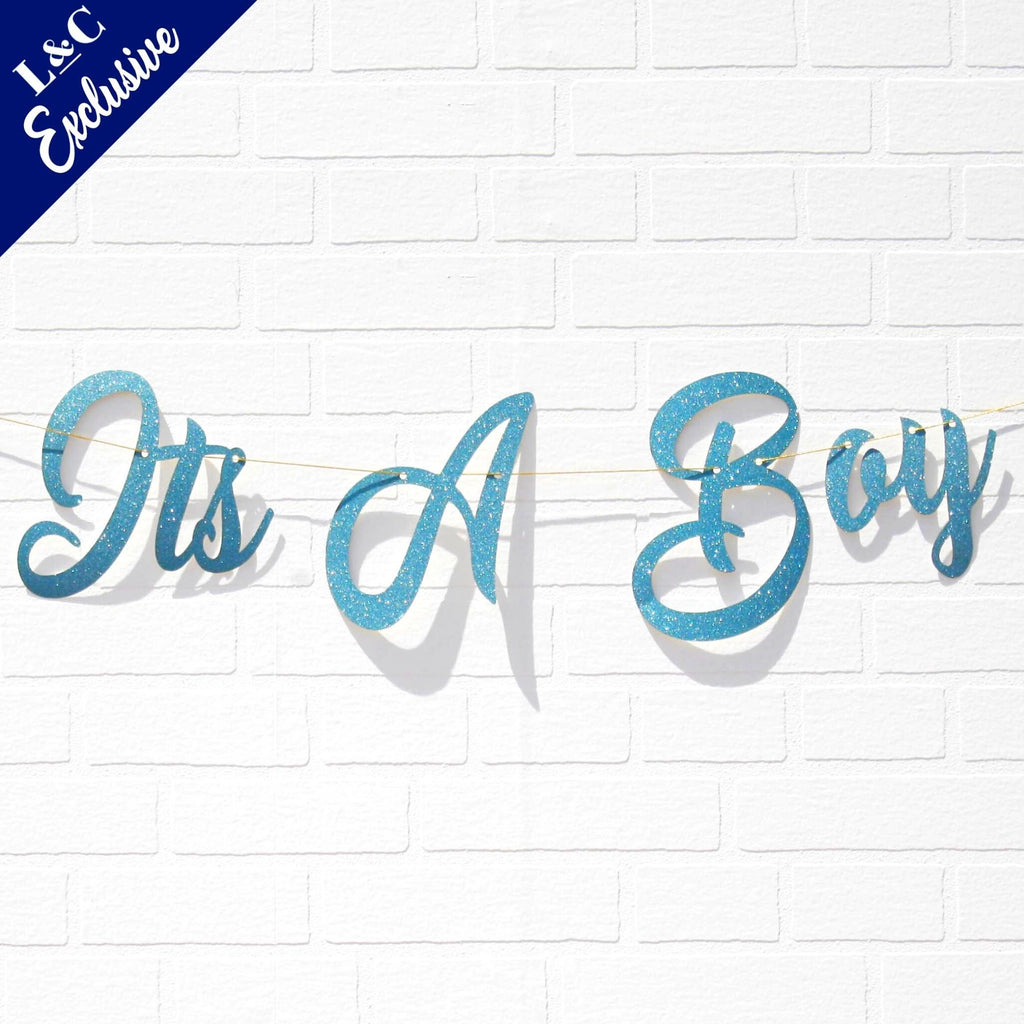 It's A Boy Blue Glitter Banner Lively & Co 