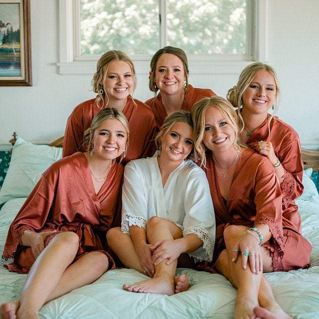 Bridesmaid Robes - Burnt orange with lace Lively & Co