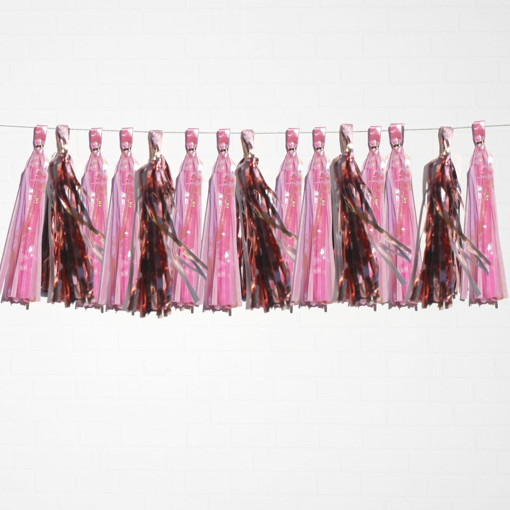 Holographic Pink & Metallic Rose Gold Tassel Garland Set 15 Piece Lively & Co 