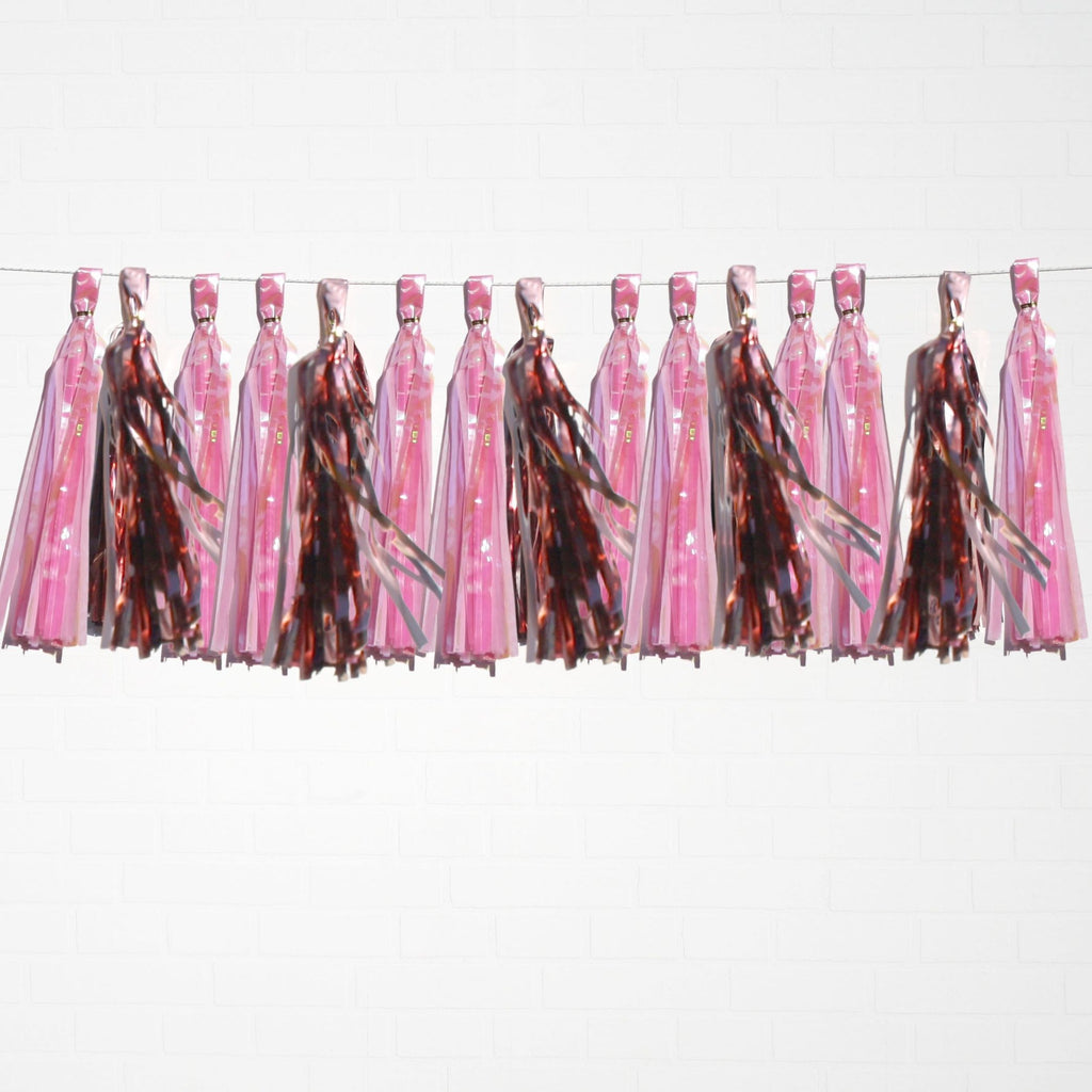 Pink and metallic rose gold tassel garland set