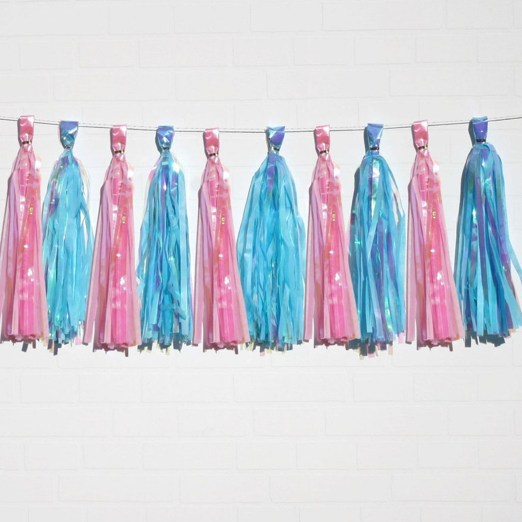 Holographic Pink & Holographic Blue Tassel Garland Set 10 Piece Lively & Co 